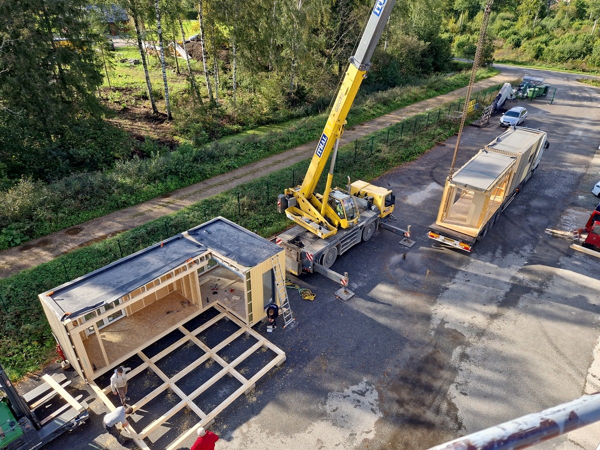 Modular houses Assembly view from crane